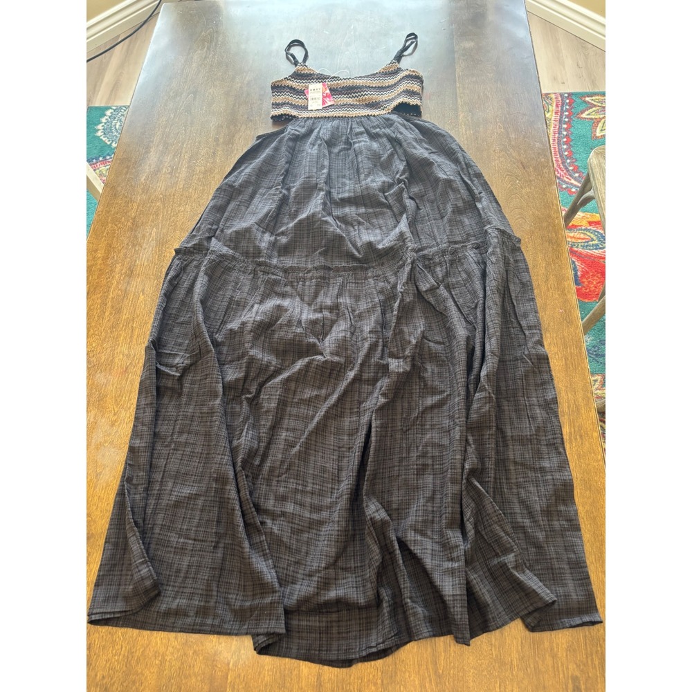 Roxy Hot Tropics Maxi Solid Dress Anthracite Smocked ERJWD03800 Small